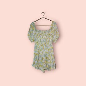 NastyGal Floral Print Shirred Detail Puff Sleeve Romper Square neck Ruffle NWT 6